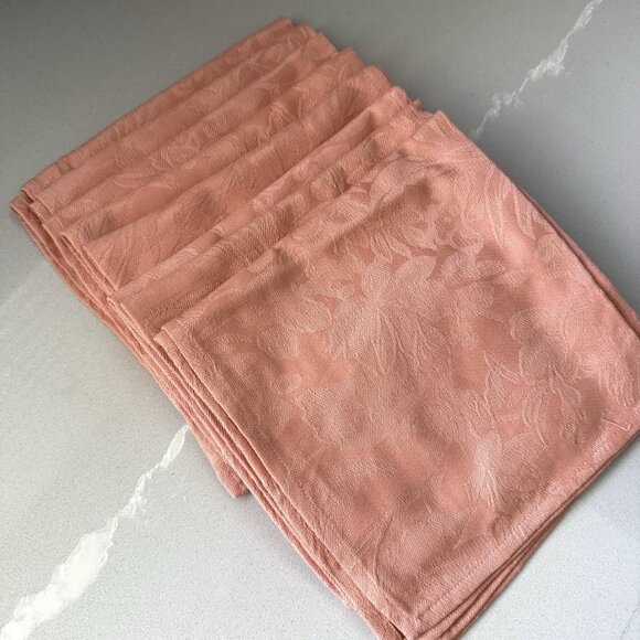 Set of 8 Vintage Damask Napkins 17x17" Square Floral Coral Warm Pink - Picture 2 of 7